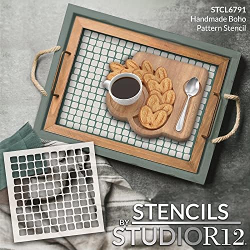 סטנסיל רשת מרובעת ביד מאת Studior12 - Select Size - ארהב תוצרת - ציור אריחי רצפת קיר DIY | תבנית תבנית גיאומטרית לשימוש חוזר